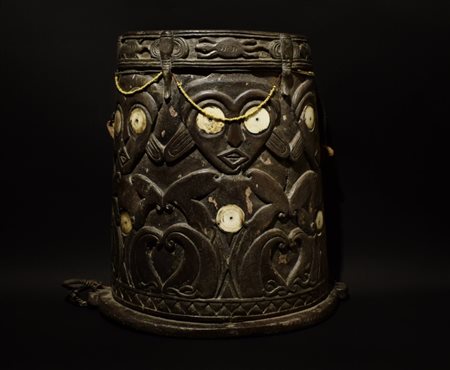 A magnificent Kayan wooden baby-carrier