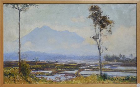Carel Lodewijk Dake Junior (1886 - 1946)
Paesaggio Sawah con un vulcano sullo sfondo