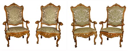 Area veneta (II quarto del XVIII secolo), (?)
Gruppo di quattro poltrone con decori floreali