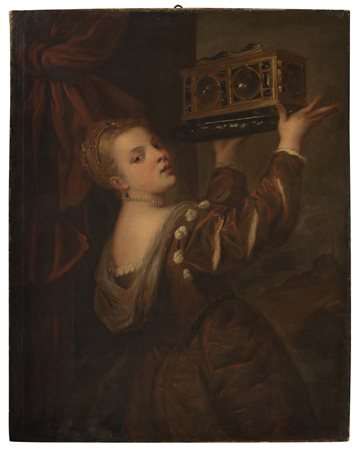 Tiziano Vecellio (1488 - 1576), seguace di
Ritratto di giovane donna con scrigno