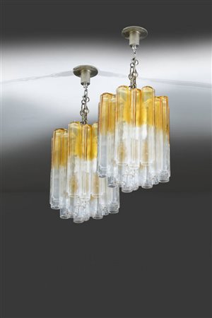 LUDOVICO DIAZ DE SANTILLANA<BR>Coppia di lampade a sospensione mod. Calza