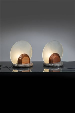 BRUNO GECCHELIN<BR>Coppia di lampade da tavolo mod, Gong