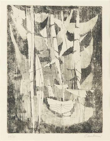 ENRICO PAULUCCI<BR>Genova 1901 - 1999 Torino<BR>"Reti e vele" 1962