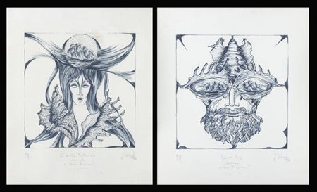 GUIDO DE BONIS<BR>Torino 1931 - 2009<BR>Lotto composto da due litografie:<BR>A) "Canto notturno" 1976<BR>B) "Nautilus" 1976