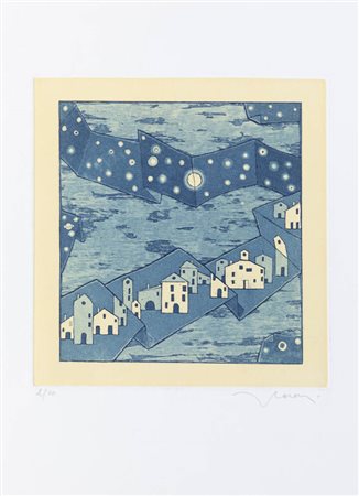 FRANCESCO CASORATI<BR>Torino 1934 - 2013<BR>"Composizione con case"