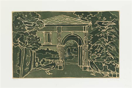 FRANCESCO CASORATI<BR>Torino 1934 - 2013<BR>"Paesaggio con architettura e uccelli"