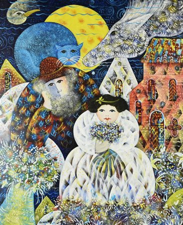 Raimondo Cardelli NEL GIARDINO DELLE FAVOLE olio su tela, cm 100x80 firma sul...