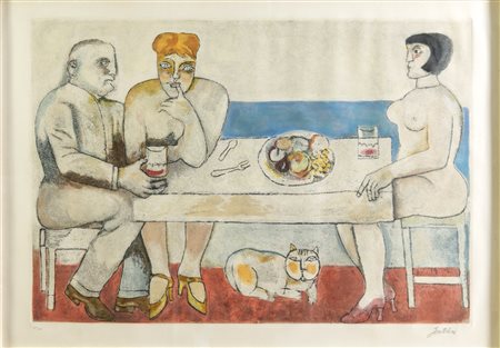 Franco Gentilini (Faenza 1909 – Roma 1981), “Persone al tavolo”.