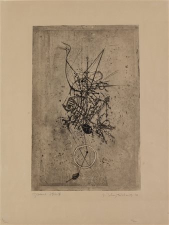 Johnny Friedlaender (Polonia 1912 -  Parigi 1992), “Composizione astratta con uccello”, 1953.