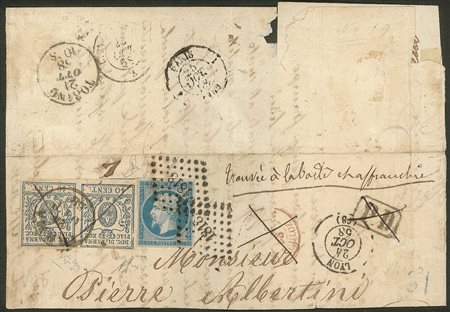 Antichi Stati Italiani - Parma - Testata di lettera affrancata con coppia 40 cent azzurro (11)