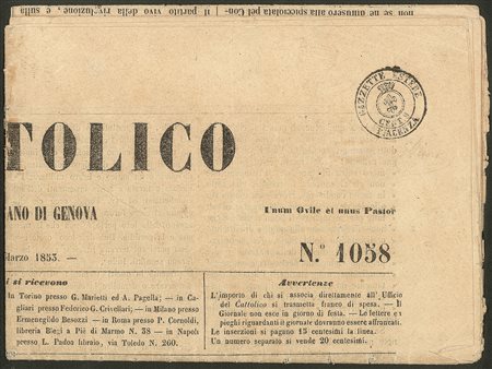 Antichi Stati Italiani - Parma - Giornale Il Cattolico di Genova del 10 marzo 1853