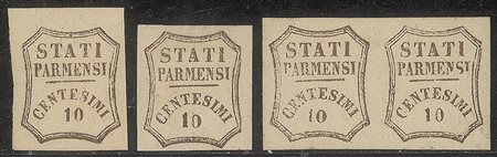 Antichi Stati Italiani - Parma - Governo Provvisorio - 1859 - Lotto formato da due esemplari più una coppia e una striscia orizzontale di cinque del 10 cent bruno (14)