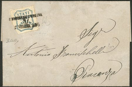 Antichi Stati Italiani - Parma - Governo Provvisorio - Lettera con 20 cent azzurro da Monticelli d'Ongina 13 febbraio 1860