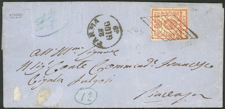 Antichi Stati Italiani - Parma - Governo Provvisorio - Lettera in periodo di Governo Provvisorio con 15 cent vermiglio (9)