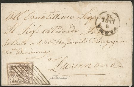 Antichi Stati Italiani - Parma - Governo Provvisorio - Lettera diretta ad un soldato della quarta divisione con 25 cent bruno rosso (10a)