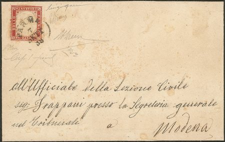 Antichi Stati Italiani - Parma - Governo Provvisorio - Lettera con Sardegna 40 cent rosso scarlatto da Parma 7 sett. 59 per Modena