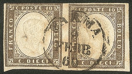 Antichi Stati Italiani - Parma - Governo Provvisorio - Coppia usata 10 cent grigio brunastro (14Ae - Sardegna)