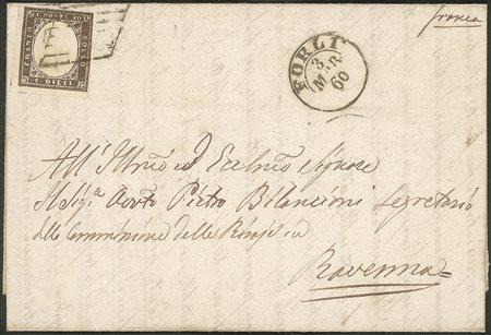 Antichi Stati Italiani - Romagne - Governo Provvisorio - Lettera con 10 cent bruno nerastro (148b)