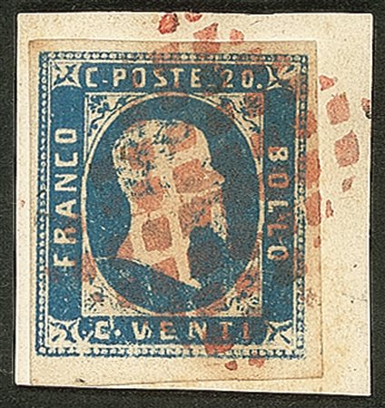 Antichi Stati Italiani - Sardegna - 1851 - 20 cent azzurro 5° riporto (2)