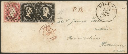 Antichi Stati Italiani - Sardegna - Lettera con coppia 5 cent nero + 40 cent rosa da Nizza