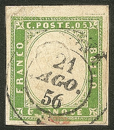 Antichi Stati Italiani - Sardegna - 5 cent verde giallo (13a)