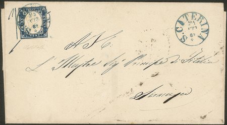 Antichi Stati Italiani - Sardegna - Lettera da S. Caterina 24 ott. 62 in azzurro su 20 cent indaco (15E)