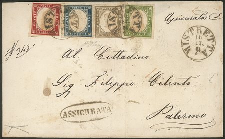 Antichi Stati Italiani - Sardegna - Lettera quadricolore in Sicilia da Mistretta 16 set. 61