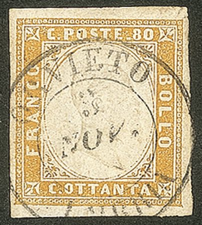 Antichi Stati Italiani - Sardegna - 1860 - Effige 80 cent giallo arancio chiaro (17B)