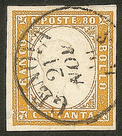 Antichi Stati Italiani - Sardegna - 1859 - 80 cent giallo arancio (17C)