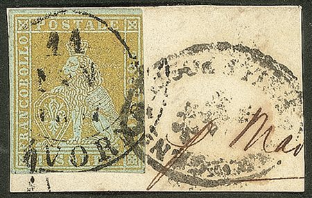 Antichi Stati Italiani - Toscana - 1851 - 2 soldi giallo limone su azzurro (2a)