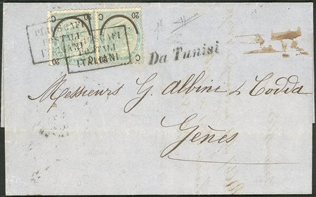 Regno - Vittorio Emanuele II - Lettera con coppia 20/15 cent I tipo