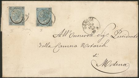 Regno - Vittorio Emanuele II - Lettera con valori gemelli ferro di cavallo II + III tipo