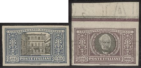 Regno - Vittorio Emanuele III - 1923 - Manzoni due esemplari non dentellati