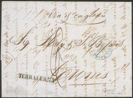 Uffici Postali all'Estero - Levante - Lettera non affrancata da Genova 10 dic. 1857