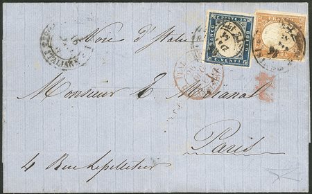 Uffici Postali all'Estero - Levante -  Lettera con quarta emissione 20 cent azzurro + 80 cent bistro (15Dc + 17)