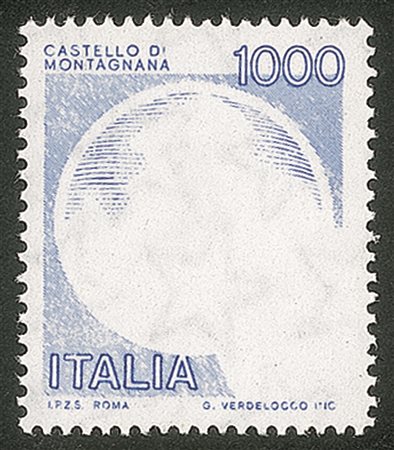 Repubblica - 1980/1992 - 1000 lire azzurro Castelli - francobollo naturale privo della stampa del bruno del verde e del nero (1527 var.)