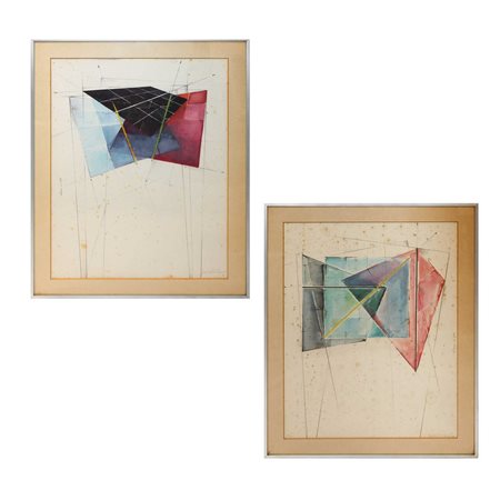 Paolo  Ghilardi (Bagnatica  1930 - Bergamo  2014)  - N°2Disegni per scultura in vetro