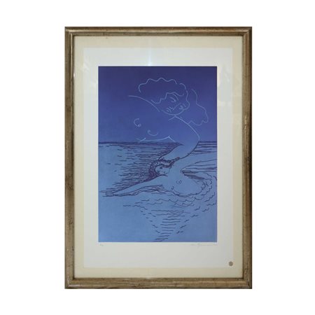 Mimmo Germanà (1944 - 1992)  - Nudo di donna nei toni del  blu