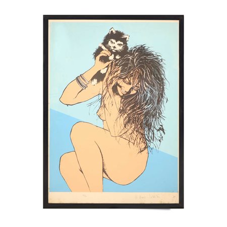 Anna Salvatore (Roma 1923 - Roma 1978)  - Nudo di donna con gatto