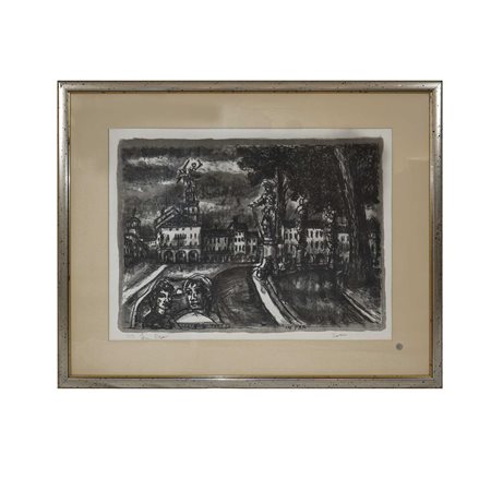 Zancanaro Tono (Padova 1906 - 1985)  - Paesaggio e volti nei toni del nero, prova d'autore