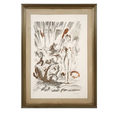 Aligi Sassu (Milano 17/07/1912 - Pollença 17/07/2000)  - Nudo di uomo e cavalli