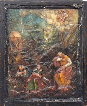 Arte ceroplastica, Italia meridionale, XIX secolo - Orazione nell'Orto difetti e rotture bassorilievo in cera policroma cm 21x16...