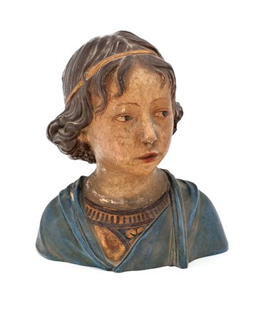 Busto di bambino rinascimentale in terracotta policroma, inizi del XX secolo...