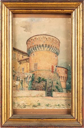 Vignali (Scuola Italiana inizi del XX secolo) - "Il castello dei Marchesi Malvezzi Campeggi a Dozza" Firmato e datato: "Prof....