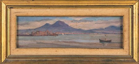Scuola napoletana del XX secolo - Veduta di Napoli dal mare Firmato: "VALENTINI" in basso a sinistra. olio su...