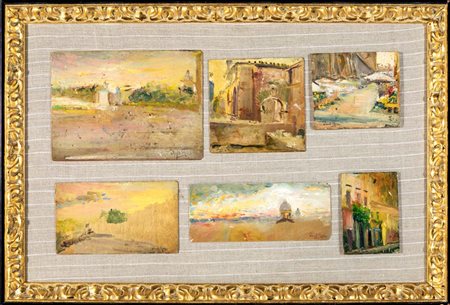 Dante Ricci - Sei piccole vedute in un unica cornice tutti firmati olii su tavoletta cm 42x61