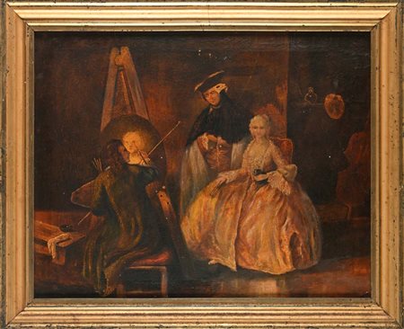 Pittore del XIX secolo - Il pittore davanti al suo cavalletto ritrae una giovane donna da Pietro...