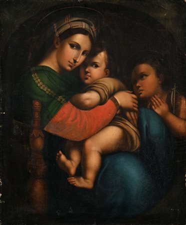 Raffaello Sanzio (copia da) - Madonna della Seggiola seconda metà del XIX secolo Difetti olio su tela cm...