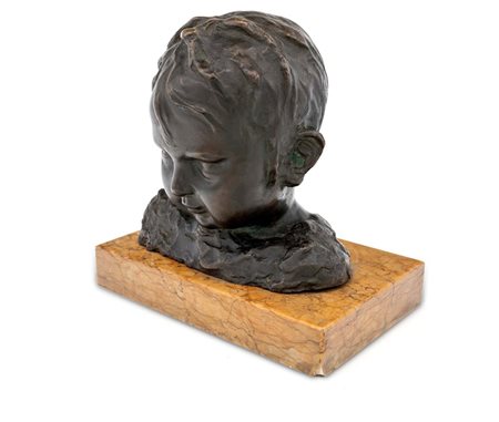 Achille Regosa - Testa di bambino Firma A. Regosa sul retro bronzo su supporto in marmo giallo...