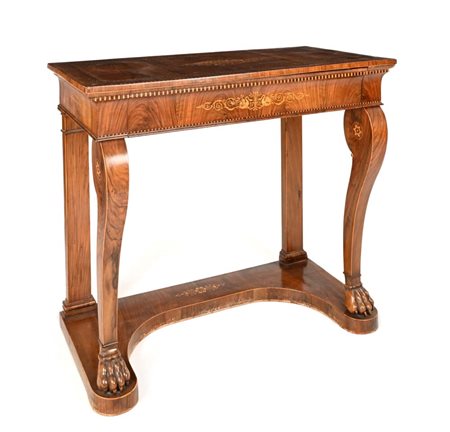 Console in mogano con intarsi in legno di frutto alla maniera di George...